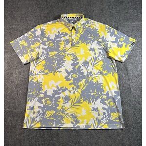 Tattoo Golf Polo Shirt Mens XL Aloha Collection Yellow Gray Tropical Floral AOP